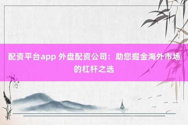 配资平台app 外盘配资公司：助您掘金海外市场的杠杆之选